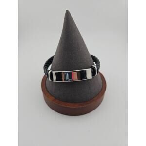 Stainless Steel ID Tag Style Braided Cord Bracelet Black Artsy Southwestern